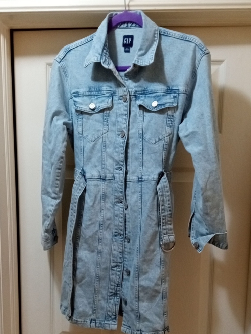 GAP Light Blue Denim Midi Trench Jacket